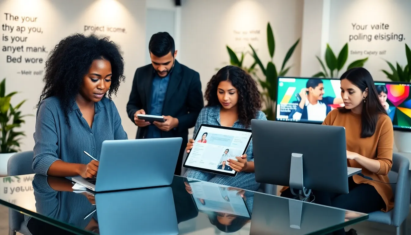 diverse freelancers collaborating in a modern office setting.
