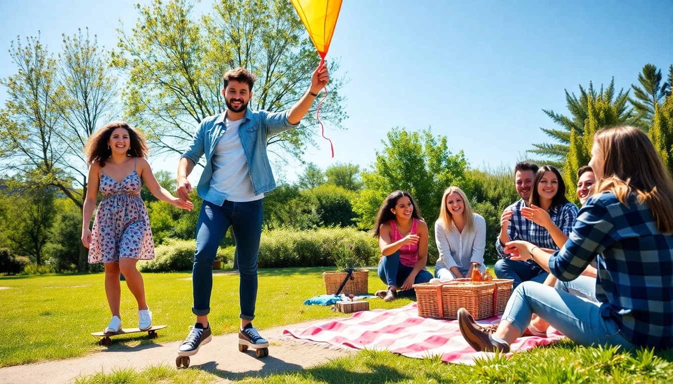 group of diverse people enjoying a sunny day in the park.