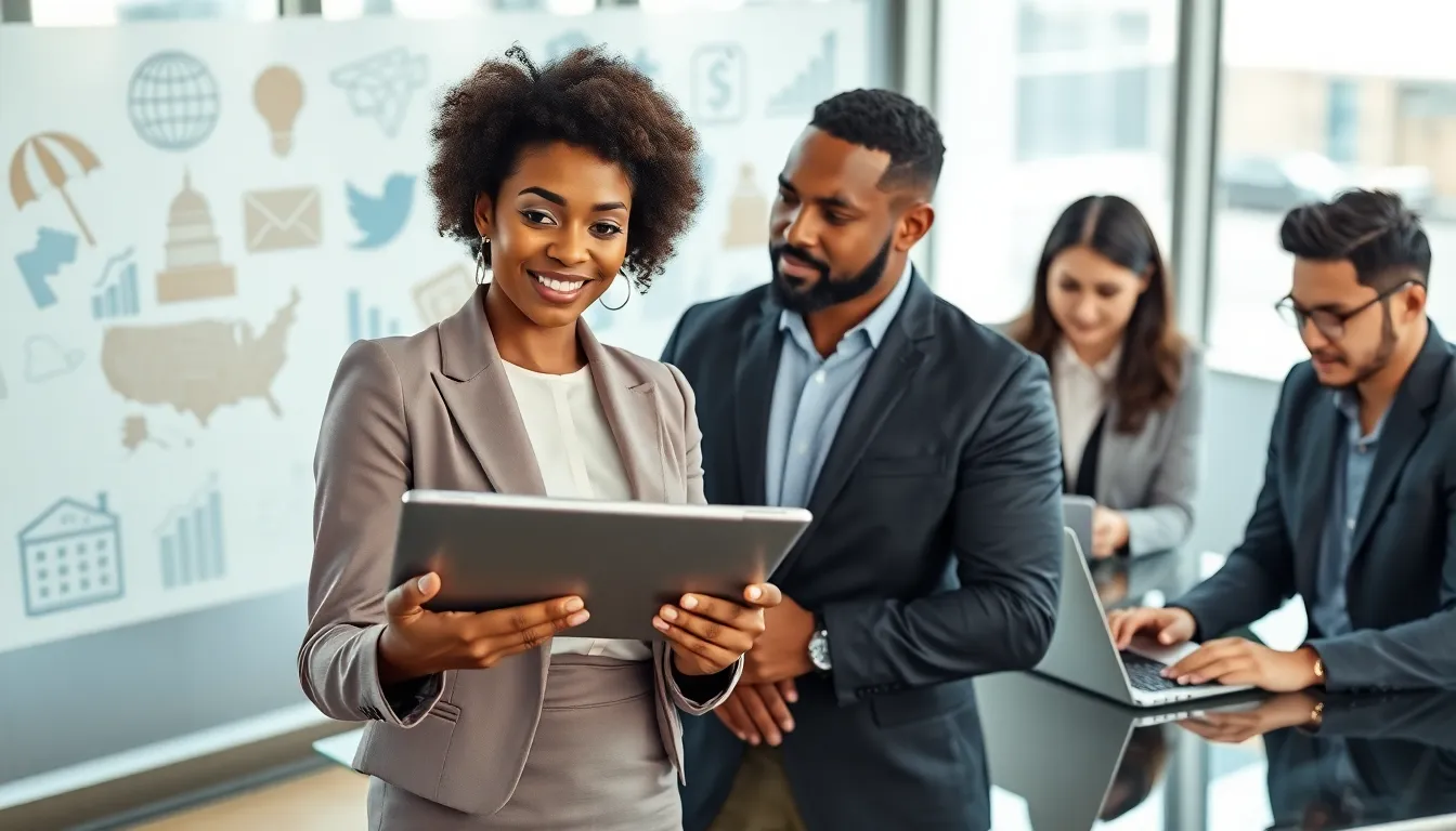 diverse group engaging in political discussion in a modern office.