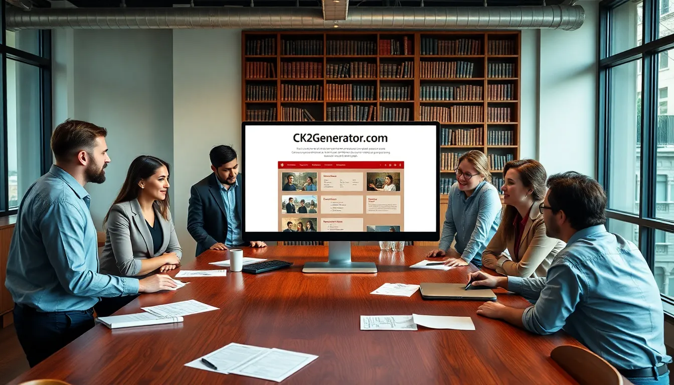 team collaborating around a computer while using CK2Generator.