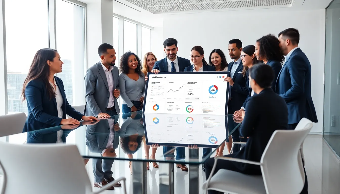 diverse professionals collaborating in a modern office setting.