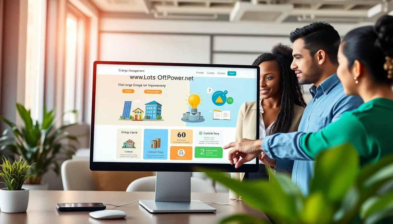 diverse professionals discussing energy management tools on a computer screen.